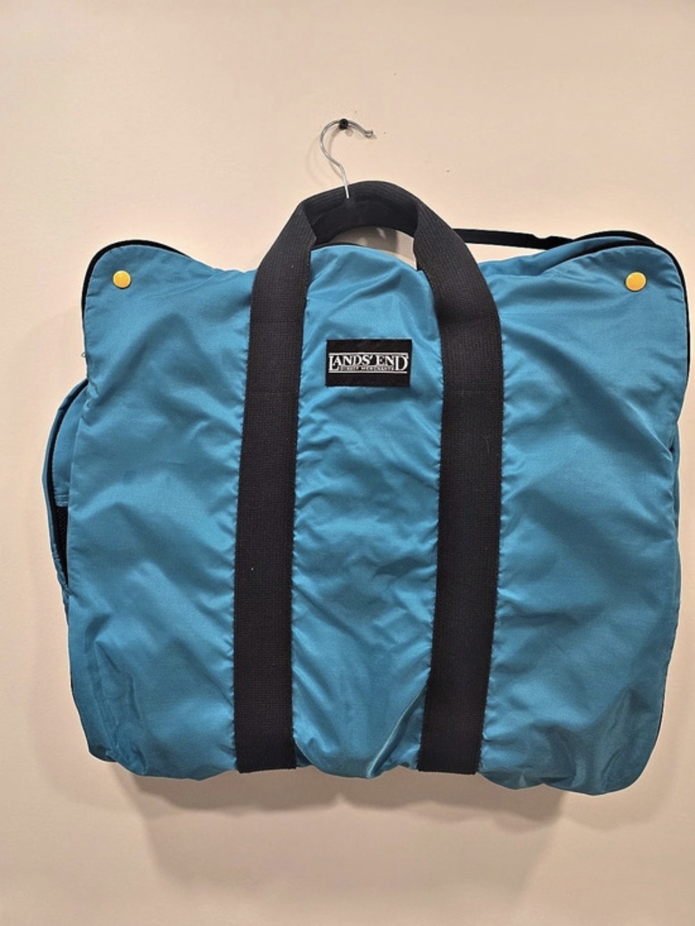 Vintage Lands' End Lighthouse Bi-Fold Garment Bag Teal Nylon Mesh Pockets Travel